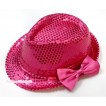 Sparkle Sequin Hot Pink Jazz Hat With Hot Pink Satin Bow H641 