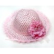 Light Pink Sparkle Sequin Summer Beach Straw Hat With Light Pink Peony H644 