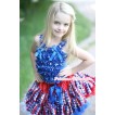 Red White Royal Blue Striped Stars Pettiskirt with Patriotic American Stars Ruffles Tank Top With Royal Blue Bow MR234 