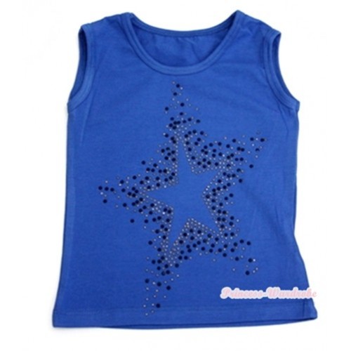 Royal Blue Tank Top With Sparkle Crystal Glitter Star Print T438 