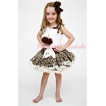 Cream White Leopard Pettiskirt With Brown Rosettes Leopard Birthday Cake White Tank Top with Leopard Ruffles&Brown Bow MD20 