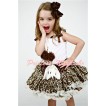 Cream White Leopard Pettiskirt With Brown Rosettes Leopard Birthday Cake White Tank Top with Leopard Ruffles&Brown Bow MD20 