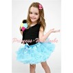 Light Blue Pettiskirt with Bunch of Black Yellow Hot Pink Light Blue Rosettes Black Tank Top with Black Bow MW80 