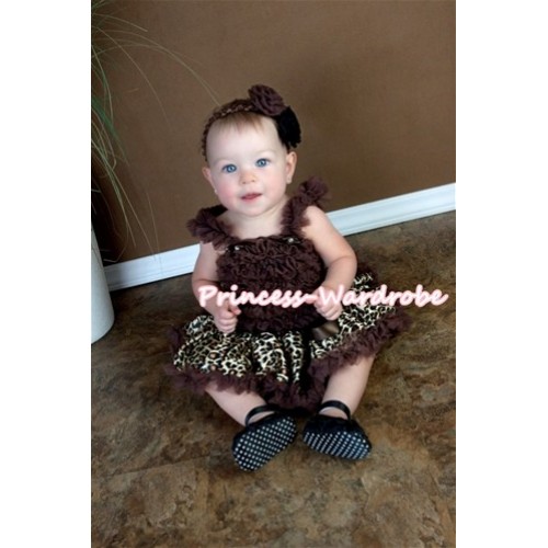 Brown Gold Leopard Pettiskirt with Brown Baby Ruffles Tank Top NR11 