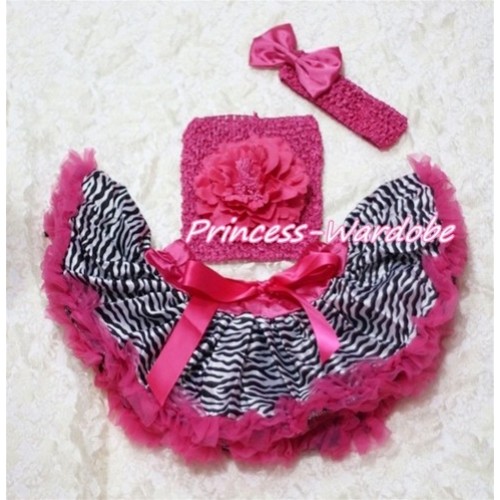 Hot Pink Zebra Baby Pettiskirt, Hot Pink Peony Hot Pink Crochet Tube Top, Hot Pink Bow Headband 3PC Set CT125 