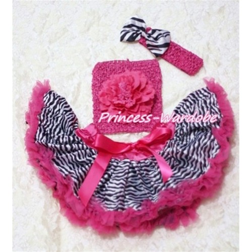Hot Pink Zebra Baby Pettiskirt, Hot Pink Peony Hot Pink Crochet Tube Top, Hot Pink Headband Zebra Bow 3PC Set CT127 