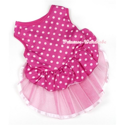 Hot Pink White Polka Dots Ruffles Pink Gauze Pet Dress DC001 