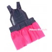 Dark Blue Denim Overall Hot Pink Gauze Skirt Pet Dress DC003 