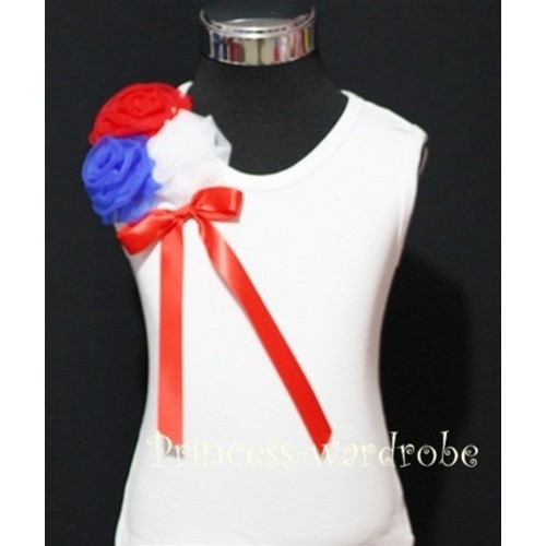 White Top with ange Bunch of Red White Blue Rosettes and Red Bow TB66 