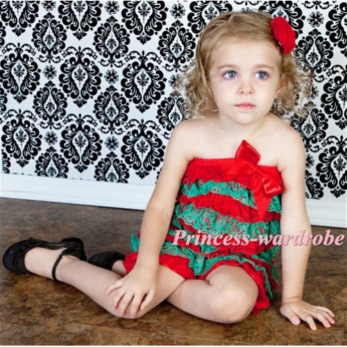 Xmas Red Green Layer Chiffon Romper with Red  Bow LR91 