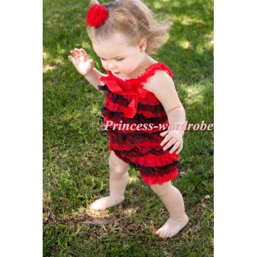 Xmas Red Black Layer Chiffon Romper with Red Bow & Red Straps LR80 