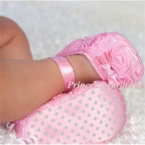 Baby Light Pink Rosettes Crib Shoes S118 