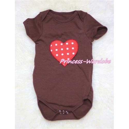 Brown Baby Jumpsuit With Red White Polka Dots Heart Print TH147 