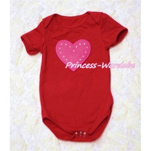Hot Red Baby Jumpsuit with Hot Pink Heart Print TH126 