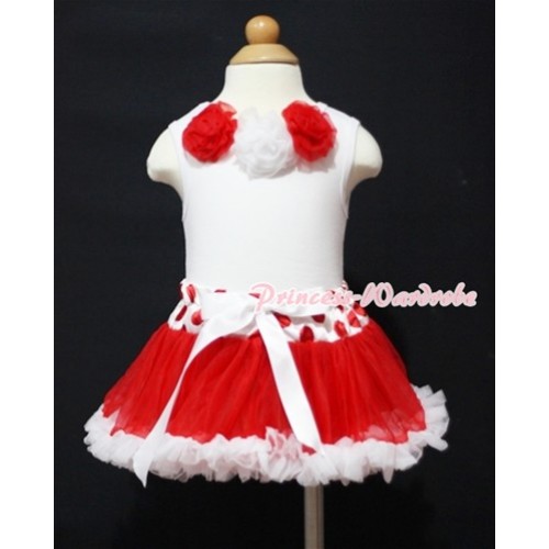 White Baby Pettitop & Red White Red Rosettes with Red White Polka & Minnie Dot Waist Baby Pettiskirt NG601 