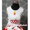 White Rosettes Red White Polka & Minnie Dot Birthday Cake White Tank Top with Red Ruffles and White Bow T353 