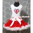Red White Polka Dots Waist Pettiskirt with Patriotic British Heart Print Red Ruffles and White Bow White Tank Top MM170 