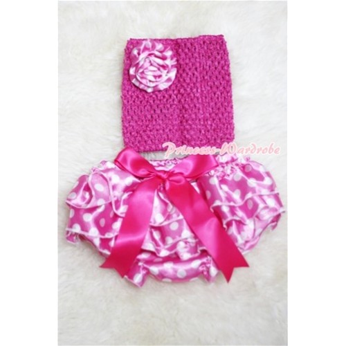 Hot PInk Crochet Tube Top, Hot Pink Giant Bow Hot Pink Dots Bloomer, Hot Pink Dots Rose CT209 