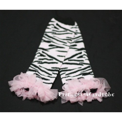 Newborn Light Pink Zebra Leg Warmers with Light Pink Ruffles LG28 
