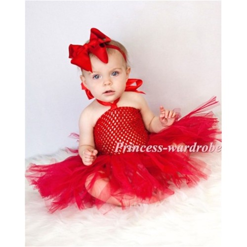 X'mas Red Crochet Tube Top with Red Knotted Tulle Tutu HT18 