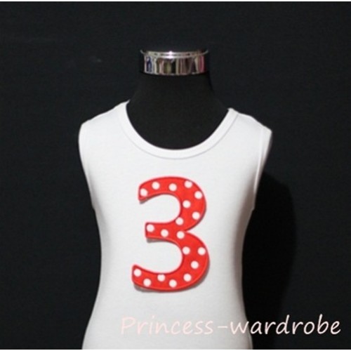3rd Birthday White Tank Top with Red White Polka Dots Print number TM05 