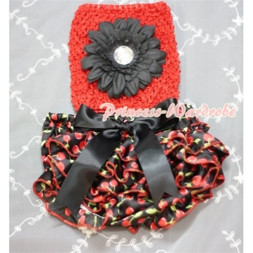 Red Crochet Tube Top, Black Giant Bow Black Cherry Bloomer CT215 