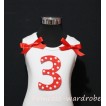 3rd Red White Polka Dots Print Birthday number White Tank Top with Red Ribbon and ruffles TM06 