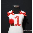 1st Birthday White Tank Top with Red White Polka Dots Print number and Red Rosettes Cupcake and red Ribbon, Ruffles TM08 