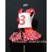 White Tank Top & 3rd Birthday Red White Polka Dots Print number & Red Rosettes Cupcake & Red Ruffles & Red Ribbon with Minnie Red White Polka Dots Pettiskirt MM12 