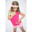 Hot Pink Tank Top with a Bunch of Light Pink Light Blue Lime Green Yellow Rosettes with Light Pink Ruffle Pettishort P001 