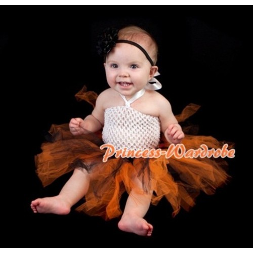 Whte Crochet Tube Top with Black Orange Knotted Tutu HT22 