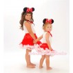 White Tank Top with Red Rosettes & Red White Pettiskirt & Minnie Headband HM13 