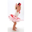 White Tank Top with Red Rosettes & Red White Pettiskirt & Minnie Headband HM13 