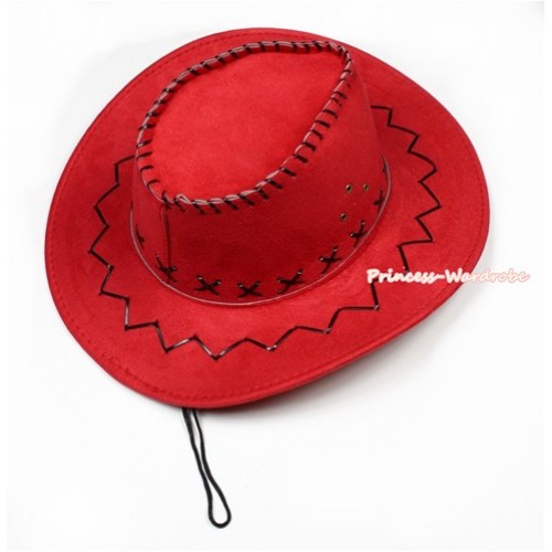 Hot Red Leather Western Cowboy Wide Brim Hat H717 