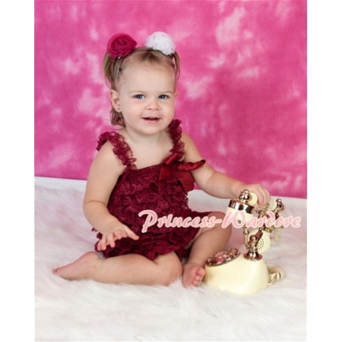 Raspberry Lace Ruffles Petti Rompers with Straps LR111 