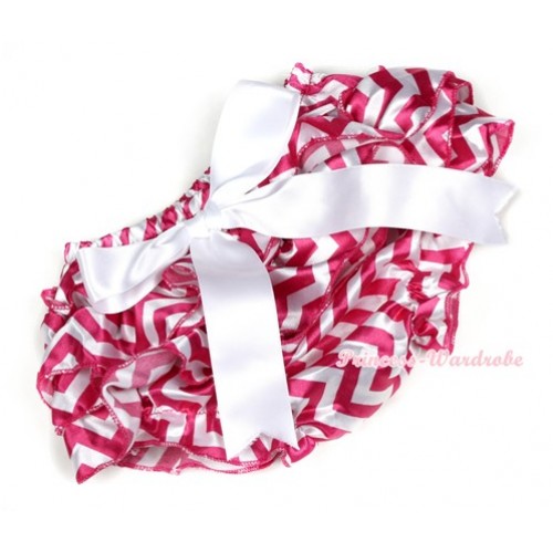 Hot Pink White Wave Satin Layer Panties Bloomers With White Big Bow BC157 