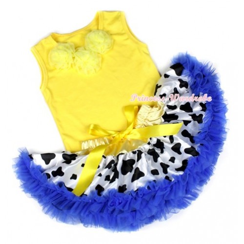 Yellow Baby Pettitop with Yellow Rosettes with Yellow Royal Blue Milk Cow Newborn Pettiskirt BG72 