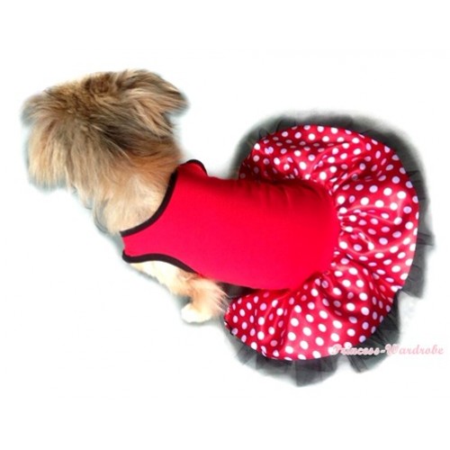 Hot Red Sleeveless Minnie Polka Dots Black Gauze Skirt Pet Dress DC013 