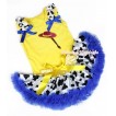 Yellow Baby Pettitop with Cowgirl Hat Braid Print with Milk Cow Ruffles & Royal Blue Bow with Yellow Royal Blue Milk Cow Newborn Pettiskirt BG79 