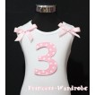 3rd Birthday White Tank Top with Light Pink White Polka Dots Print number with Light Pink Ribbon and ruffles TM38 