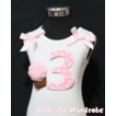 3rd Birthday White Tank Top with Light Pink White Polka Dots Print number and Light Pink Rosettes Cupcake and Light Pink Ribbon, Ruffles TM44 