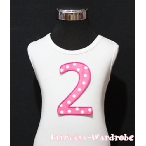 2nd Birthday White Tank Top with Hot Pink White Polka Dots Print number TM47 