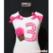 3rd Birthday White Tank Top with Hot Pink White Polka Dots Print number and Hot Pink Rosettes Cupcake and Hot Pink Ribbon, Ruffles TM56 