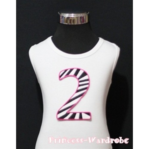 2nd Birthday White Tank Top with Hot Pink Zebra Print number TM83 