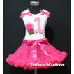 White Tank Top & 1st Birthday Hot Pink White Polka Dots Print number & Hot Pink Rosettes Cupcake & Hot Pink Ruffles & Hot Pink Ribbon with Hot Pink Pettiskirt MM34 