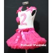 White Tank Top & 2nd Birthday Hot Pink White Polka Dots Print number & Hot Pink Rosettes Cupcake & Hot Pink Ruffles & Hot Pink Ribbon with Hot Pink Pettiskirt MM35 