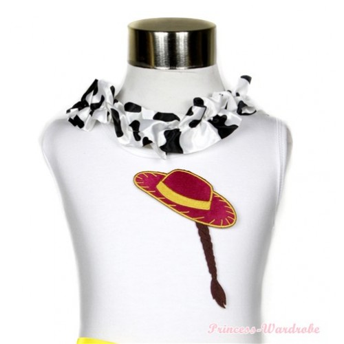 White Tank Tops with Cowgirl Hat Braid Print with Milk Cow Satin Lacing TB396 