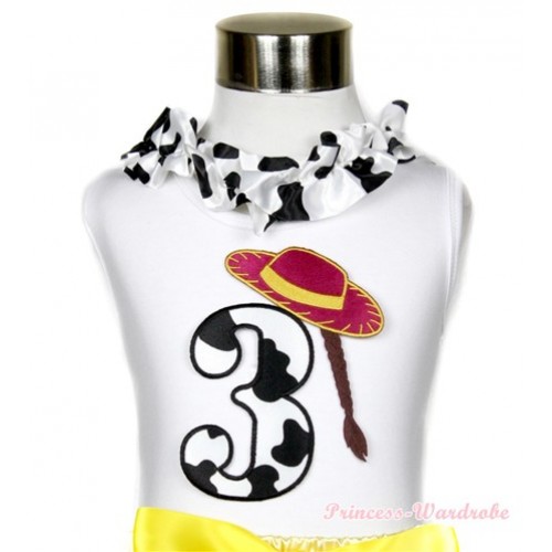 White Tank Tops with 3rd Cowgirl Hat Braid Milk Cow Birthday Number Print with Milk Cow Satin Lacing TB399 