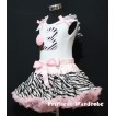 White Tank Top & 3rd Birthday Light Pink Zebra Print number & Light Pink Rosettes Cupcake & Zebra Ruffles & Light Pink Ribbon with Light Pink Zebra Pettiskirt MM60 