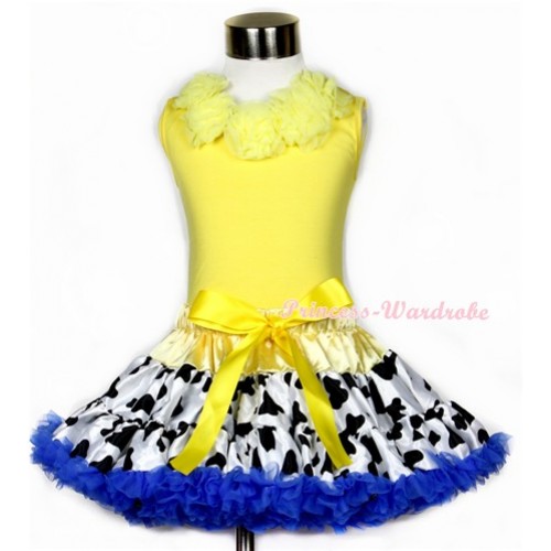 Yellow Tank Top with Yellow Rosettes & Yellow Royal Blue Milk Cow Pettiskirt M529 